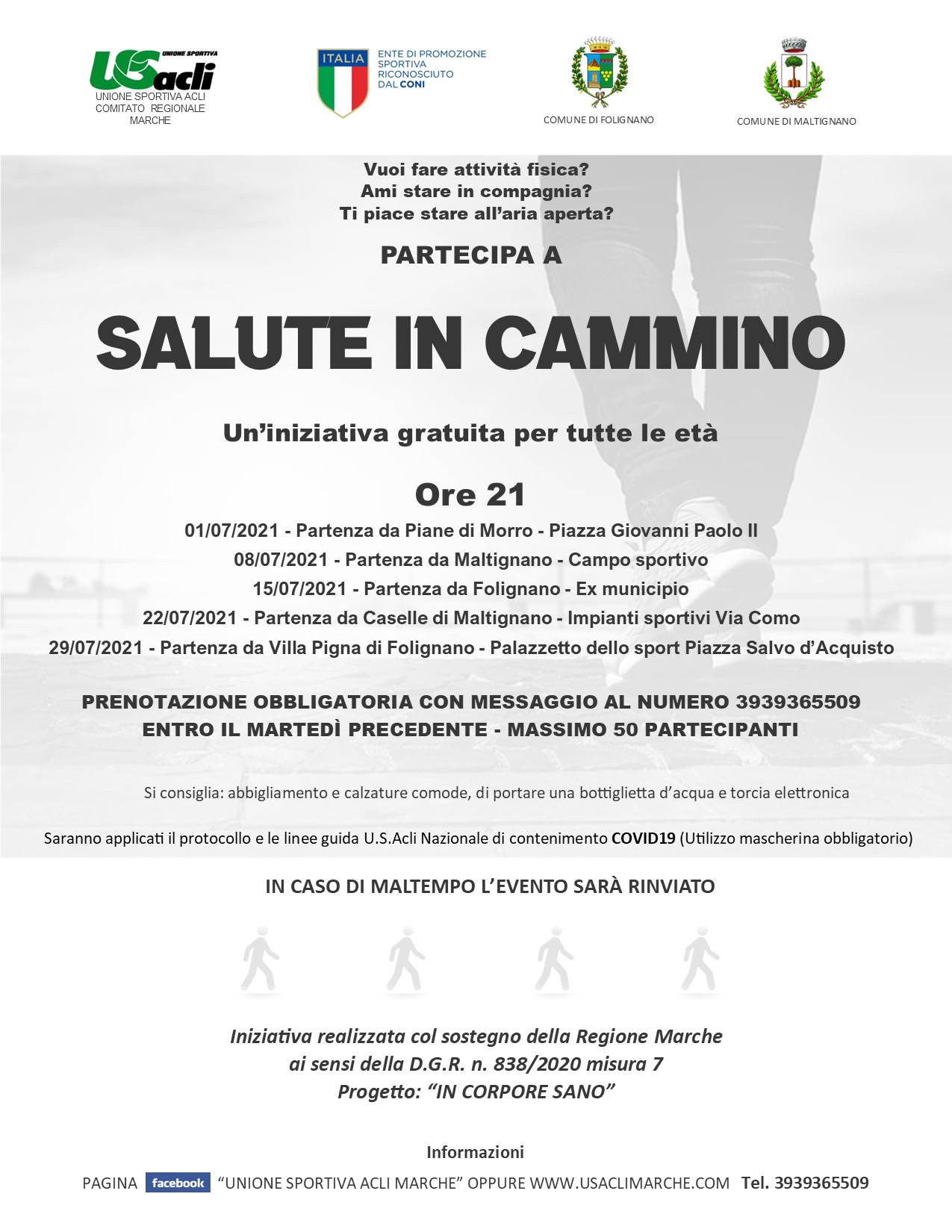 “Salute in cammino” dal primo luglio anche a Maltignano e Folignano 